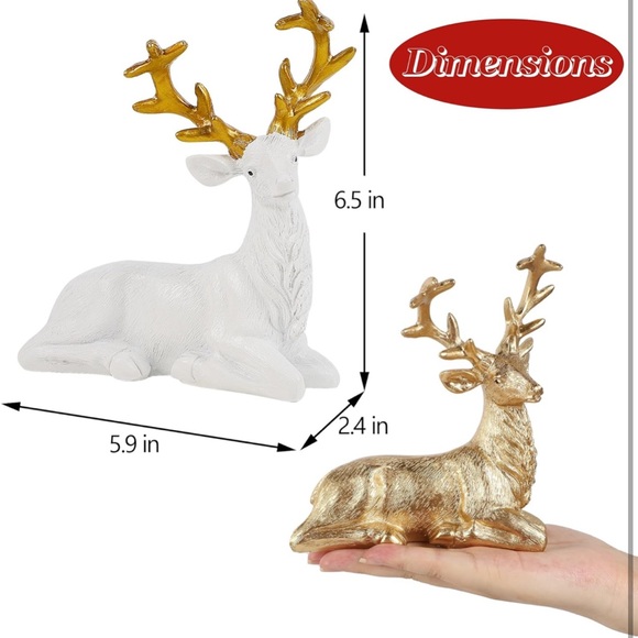 2 Resin Golden & White Reindeer🦌Lying Tabletop Decorations Figurines - Picture 2 of 9